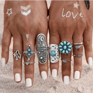 New! Women's Bohemian Beach Bae Ring Set